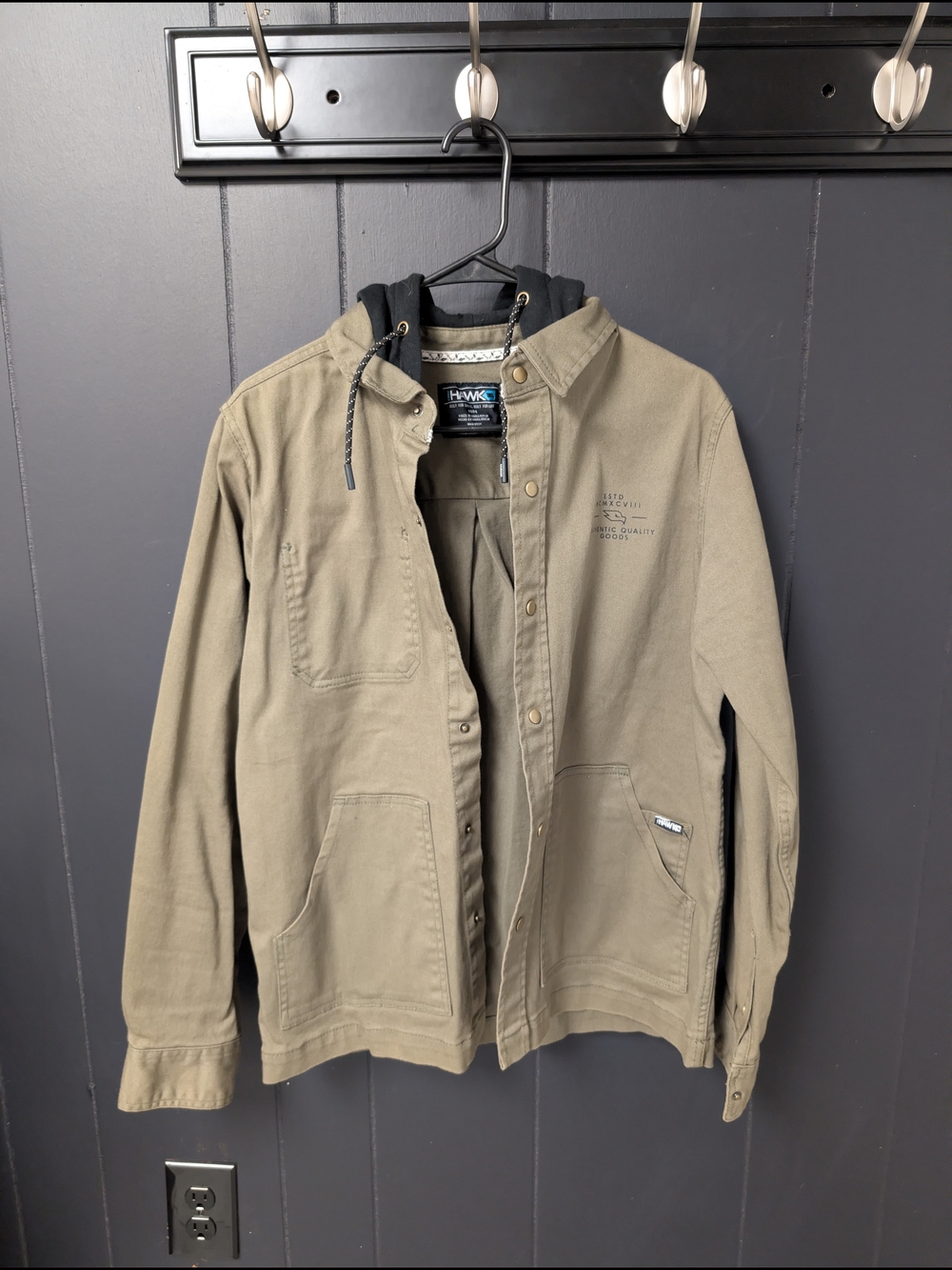 Tony Hawk Olive Hooded Canvas Jacket with Black Hood